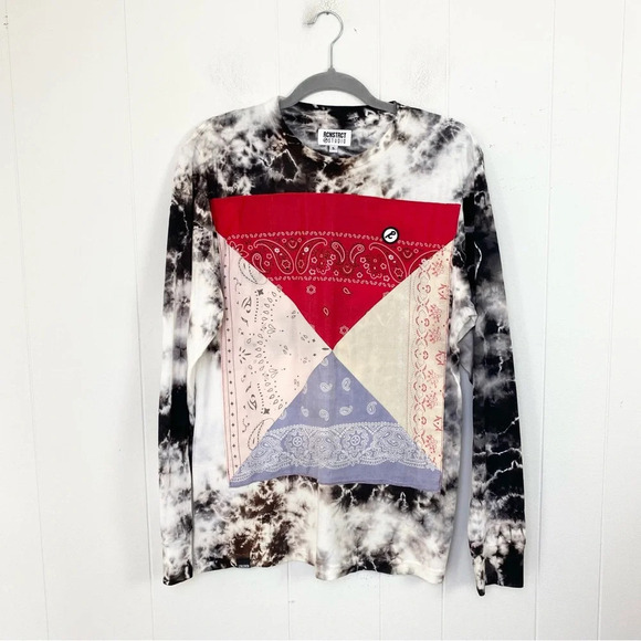 RCNSTRCT Studio Tie Dye Bandana Patchwork Long Sleeve Tee Unisex S Upcycled Art - Picture 1 of 13